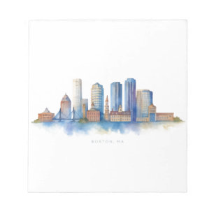 Boston City Skyline Aquarell Modernes Boston MA Notizblock