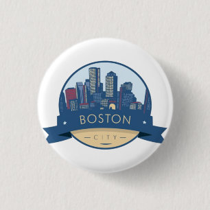 Boston City Skyline, Boston MA-Silhouette Button