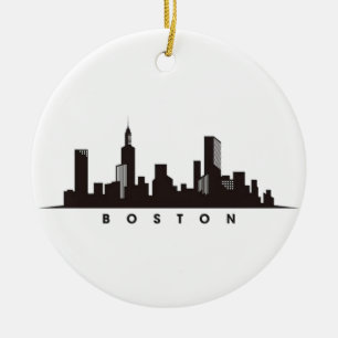 Boston City Skyline, Boston MA-Silhouette Keramik Ornament