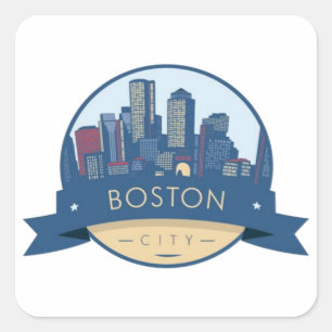 Boston City Skyline, Boston MA-Silhouette Quadratischer Aufkleber