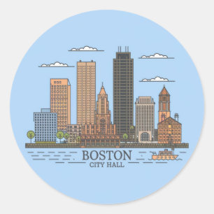 Boston City Skyline, Boston MA-Silhouette Runder Aufkleber