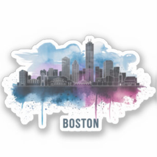 Boston City Skyline, Boston Ma Skyline auf Deutsch Aufkleber