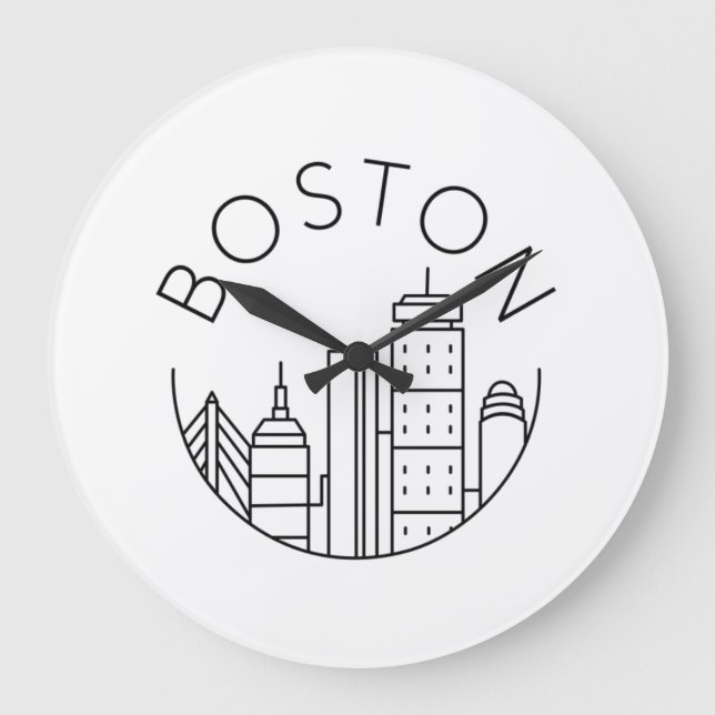 Boston City Skyline, Boston ma skyline Große Wanduhr (Vorderseite)