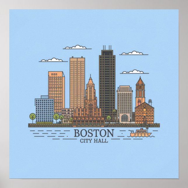 Boston City Skyline, Boston ma skyline Poster (Vorne)