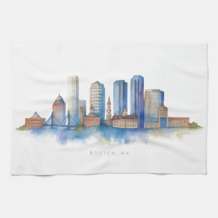 Boston City Skyline   Modernes Boston MA Geschirrtuch