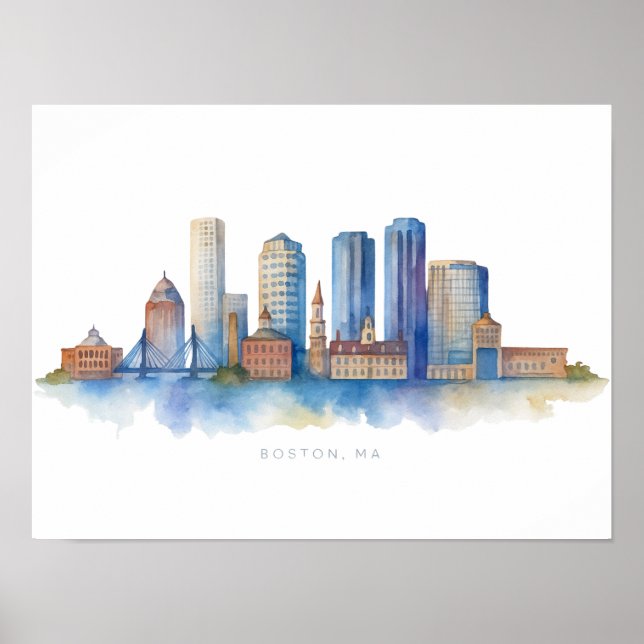 Boston City Skyline | Modernes Boston MA Poster (Vorne)