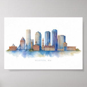 Boston City Skyline Modernes Boston MA Poster