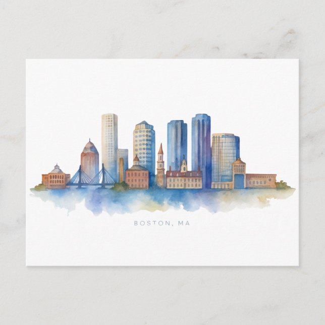 Boston City Skyline | Modernes Boston MA Postkarte (Vorderseite)