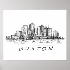 Boston Cityscape Ink Zeichnend Poster