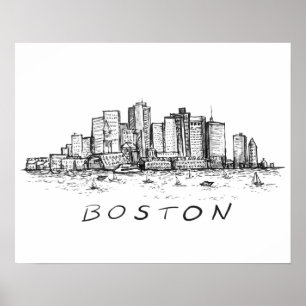 Boston Cityscape Ink Zeichnend Poster