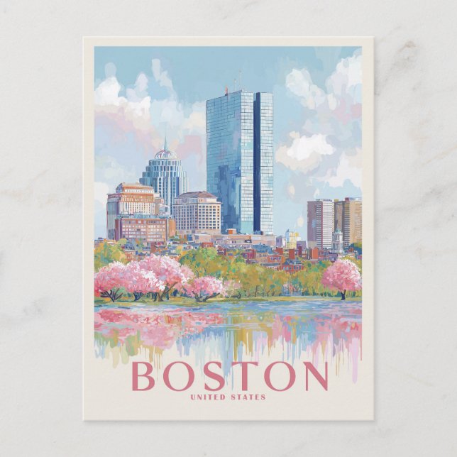 Boston Cityscape Vintag Postkarte (Vorderseite)