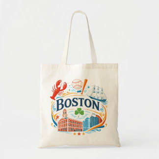 Boston Coastal Travel Illustration Tragetasche