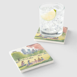 Boston Common Picknick | Sommer-Aquarellmalerei Steinuntersetzer