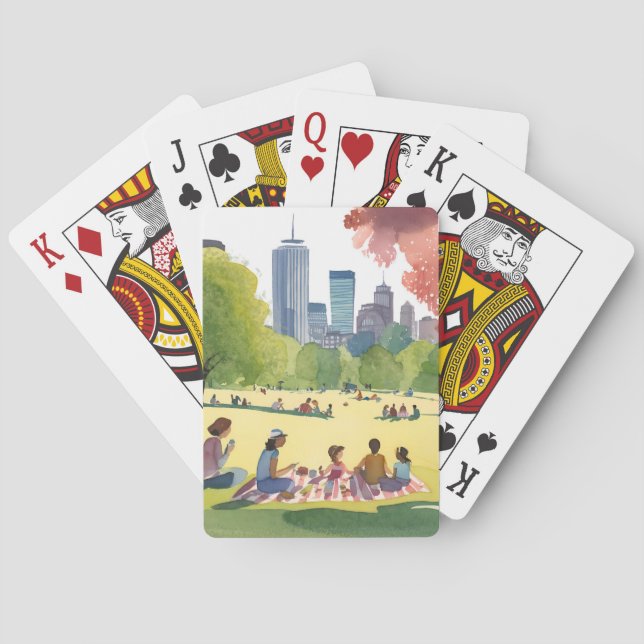 Boston Common Picnic | Wasserfarbenmalerei im Somm Spielkarten (Rückseite)