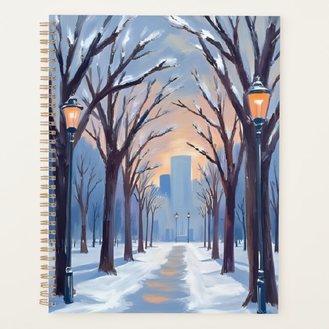 Boston Common | Winter-Schneefall Aquarell Planer (Vorderseite)
