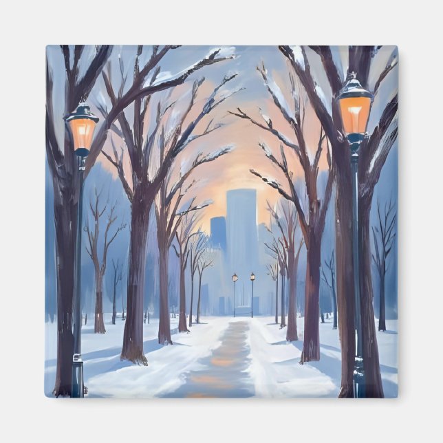 Boston Common Winter Snowfall Wasserfarbe Magnet (Vorne)