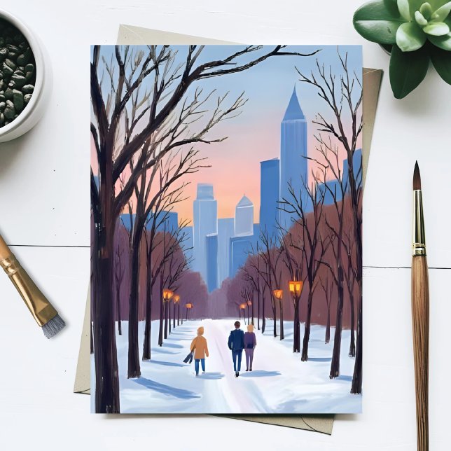 Boston Common Winter-Wasserfarbenmalerei Postkarte (Von Creator hochgeladen)