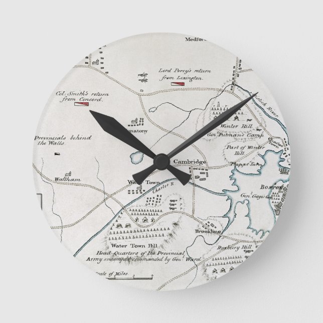 BOSTON-CONCORD KARTE, 1775 RUNDE WANDUHR (Vorderseite)