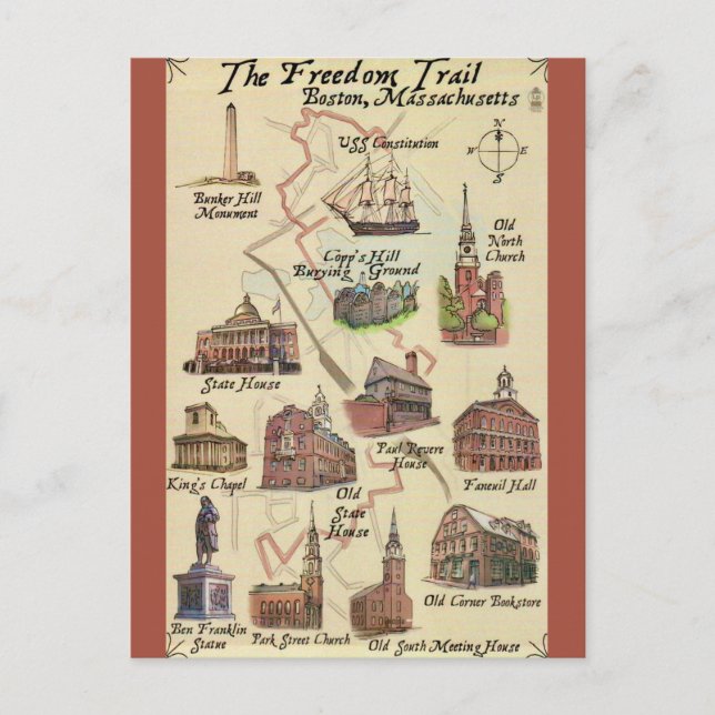 Boston Freedom Trail Postcard Postkarte (Vorderseite)