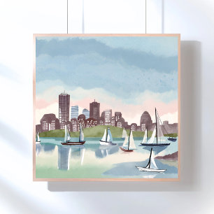 Boston Harbor   Boston Massachusetts Aquarell Poster