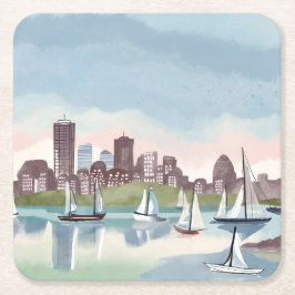 Boston Harbor | Boston Massachusetts Aquarell Rechteckiger Pappuntersetzer