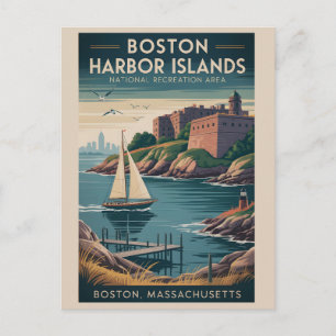 Boston Harbor Islands Vintage Reiseplakat Postkarte