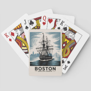 Boston Harbor Retro Tallship Altes Nautisches Spielkarten