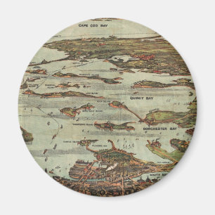 Boston Harbour Birdseye View Map Magnet