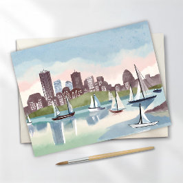 Boston Harbour Boston Massachusetts Watercolor Car