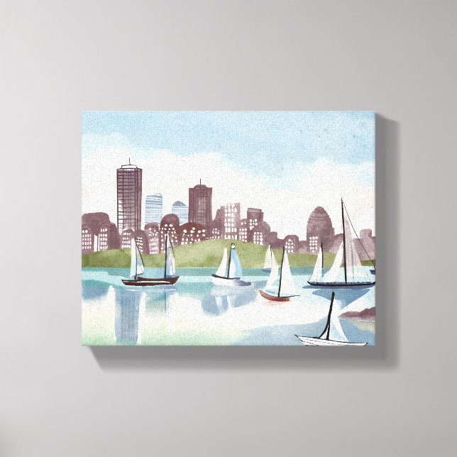 Boston Harbour | Boston Massachusetts Watercolor Leinwanddruck (Vorderseite)