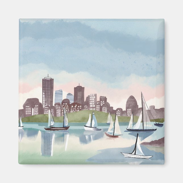 Boston Harbour | Boston Massachusetts Watercolor Magnet (Vorne)