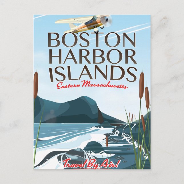 Boston Harbour Massachusetts Flight Poster Postkarte (Vorderseite)