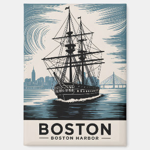 Boston Harbour Retro Illustration Tall Ship Classi Magnet