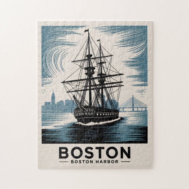 Boston Harbour Retro Tall Ship Vintag Nautical (Vertikal)