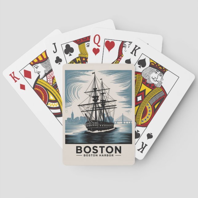 Boston Harbour Retro Tall Ship Vintag Nautical Spielkarten (Rückseite)