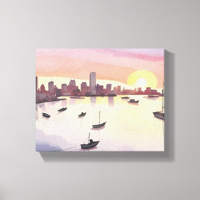 Boston Harbour | Wasserfarben Stadtbild Massachuse Leinwanddruck (Vorderseite)