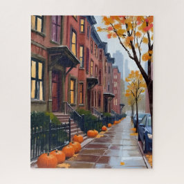 Boston Herbst Brownstones Kürbis Aquarell