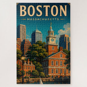 Boston Historische Uferpromenade und Skyline Retro
