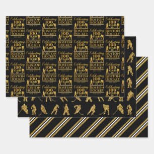 Boston Hockey Black and Gold Geschenkpapier Set