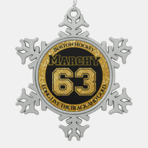 Boston Hockey Marchy 63 Schneeflocken Zinn-Ornament