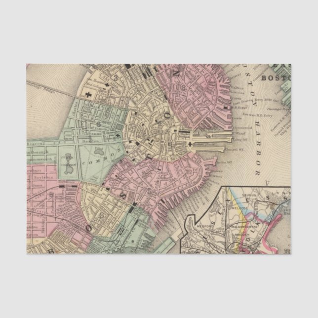 Boston-Karte durch Mitchell Seidenpapier (Vorderseite)