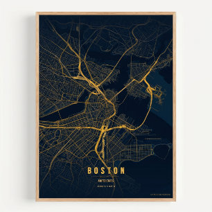 Boston Karte Gold Druck Massachusetts Stadt Wandku Poster