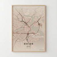 Boston Karte Rustikaler Druck Massachusetts Stadt 