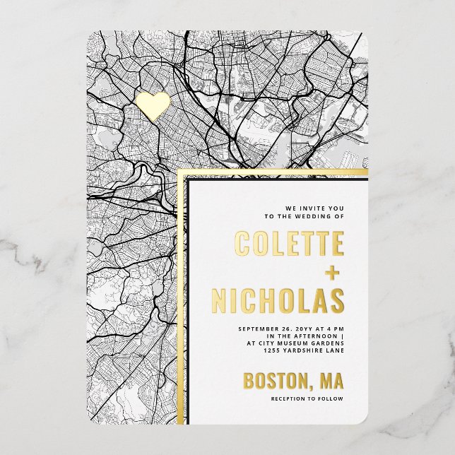 Boston Liebe Locator | City Map Folieneinladung (Vorderseite)