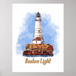 Boston Light Leuchtturm Aquarell - Massachusetts Poster
