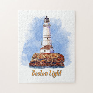 Boston Light Lighthouse Watercolor - Massachusetts