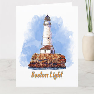 Boston Light Lighthouse Watercolor - Massachusetts Dankeskarte