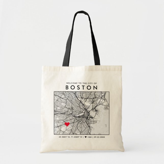 Boston Love Locator | City Map Wedding Welcome Tragetasche (Vorne)