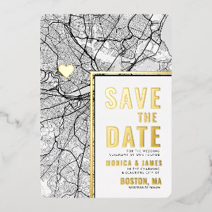 Boston Love Locator   Stadtplan Save the Date Folieneinladung