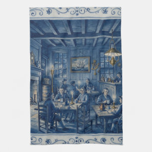 Boston MA 1700er Kaffeehaus Delft Blau Kunst Geschirrtuch